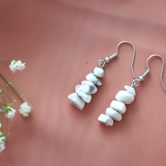 White Stone Dangle Drop Earring - Picture 3 of 4
